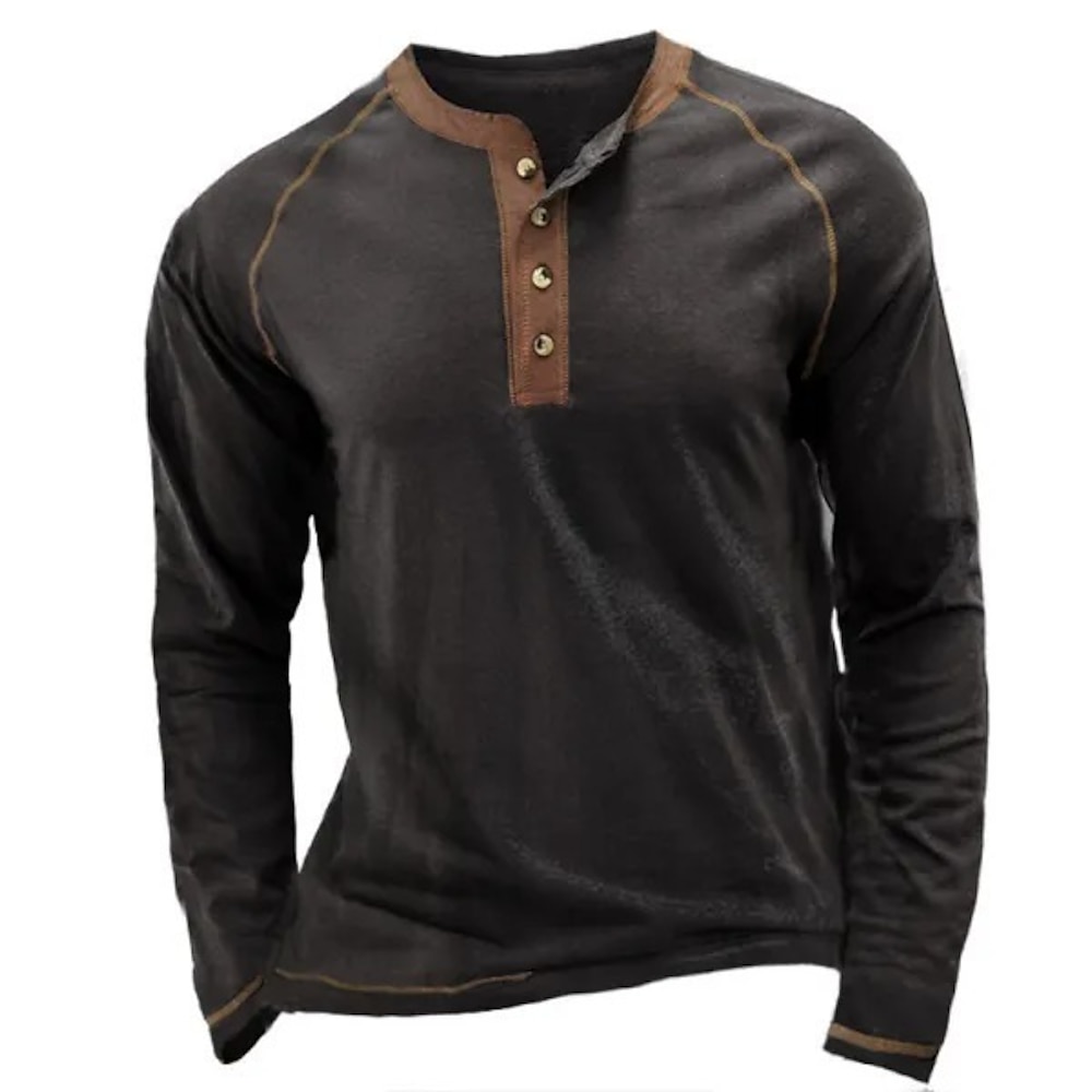 Herren T Shirt Henley Shirt Tee T-Shirt langarmshirt Farbblock Henley Urlaub Strasse Langarm Spleißen Bekleidung Polyester Modisch Designer Basic Lightinthebox