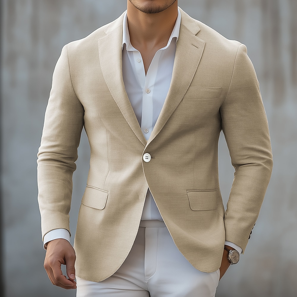 Herren Freizeit Blazer aus Leinen Khaki Fashion Khaki einfarbig Regular Standard Fit Einreiher Einknopf 2024 Lightinthebox