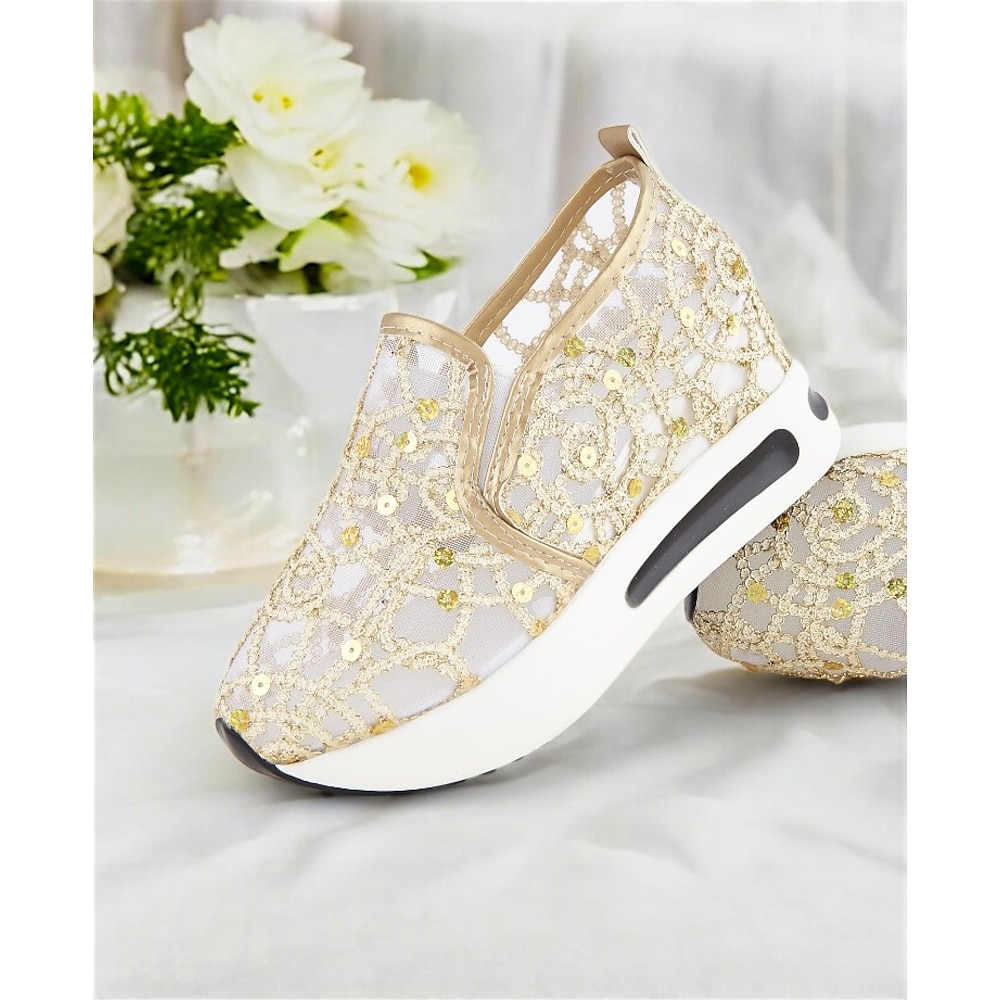 Damen Hochzeit Schuhe Hochzeit Hochzeitswohnungen Flacher Absatz Offene Spitze Modisch Glanz Halbschuhe Schwarz / Gelb Weißes Gold Schwarz Lightinthebox