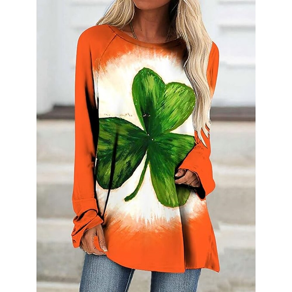 Damen St. Patrick's Day T-Shirt Alltag Casual Langarm Orange Herbst Winter Lightinthebox