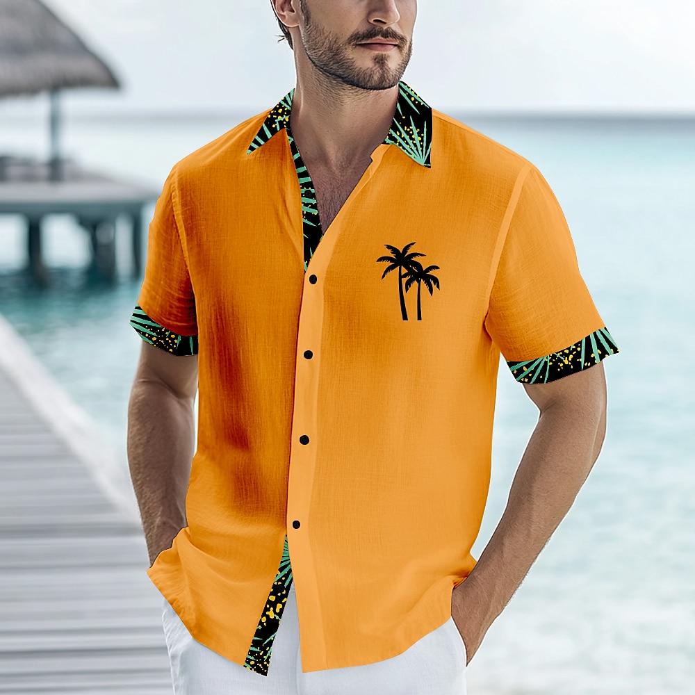 Herren Blumen Kokusnuss-Palme Lässiges Hemd Aloha-Shirt Kurzarm Hawaiianisch Resort Urlaub Normal Casual Sommer Frühling Umlegekragen Knopf hoch Blau Orange Grün Grau Lightinthebox