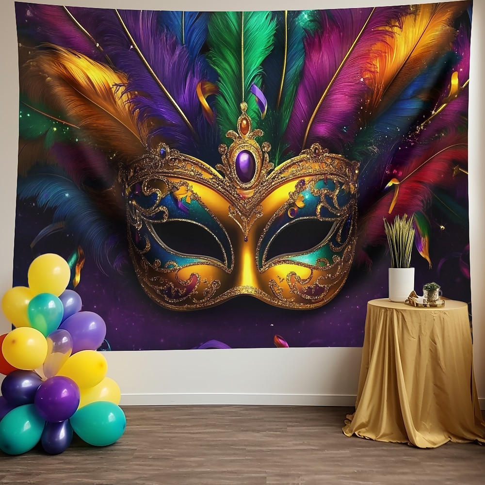 Karneval Fasching Fasnacht Wandteppich zum Aufhängen Maske Wandkunst großer Wandteppich Wandbild Dekor Fotografie Hintergrund Decke Vorhang Haus Schlafzimmer Wohnzimmer Dekoration Lightinthebox