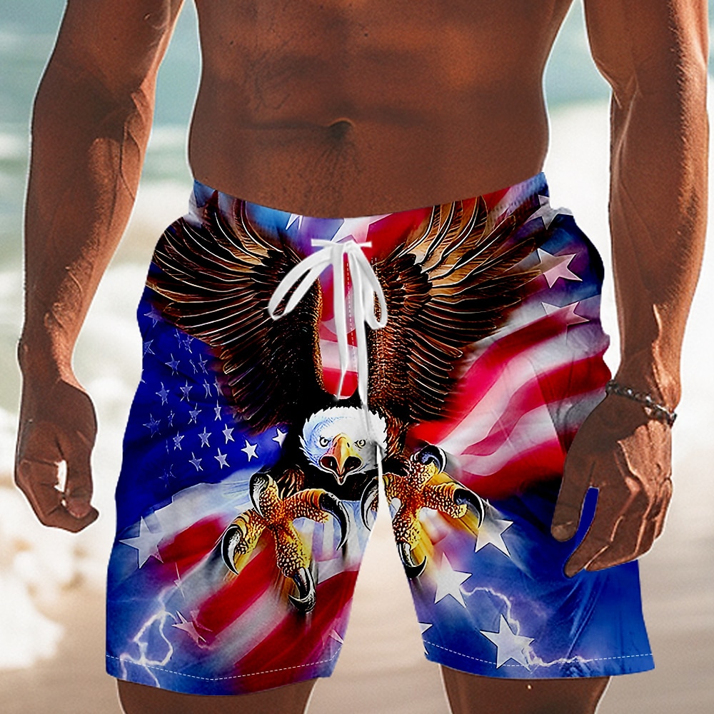 Herren Amerikanische US-Flagge Adler Patriotisch Shorts Kurze Hosen Sommer-Shorts Strandshorts Kurze Hosen Mittlere Taillenlinie Strassenmode Hawaiianisch Brautkleider schlicht Urlaub Täglich Festtage Lightinthebox