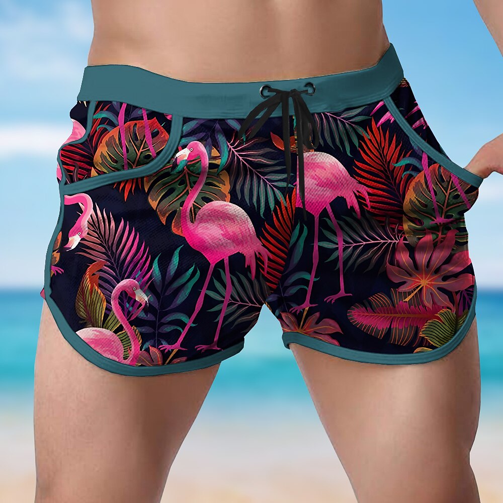 Herren Badeshorts Boardshorts Badeshorts Badehose Schwimmshorts Bademode Shorts Kurze Hosen Tasche Kordelzug Elastische Taille Tier Flamingo Tropisch Atmungsaktiv Weich Kurz Surfen Festtage Strand Lightinthebox