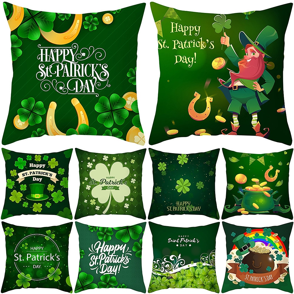 Dekorativer Kissenbezug zum St. Patrick's Day, 1 Stück, Kleeblatt, weicher, quadratischer Kissenbezug für Schlafzimmer, Wohnzimmer, Sofa, Couch, Stuhl Lightinthebox