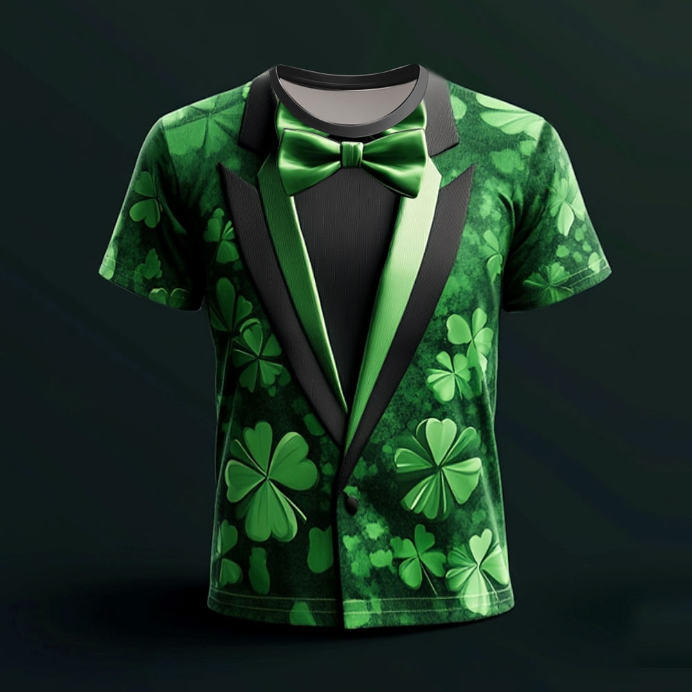 St. Patrick Herren Kleeblatt Smoking T Shirt Kurzarm T-Shirt 3D-Druck Rundhalsausschnitt Hemd Designer Brautkleider schlicht Party Festtage Klub Grün Sommer Frühling Bekleidung S M L XL XXL XXXL Lightinthebox