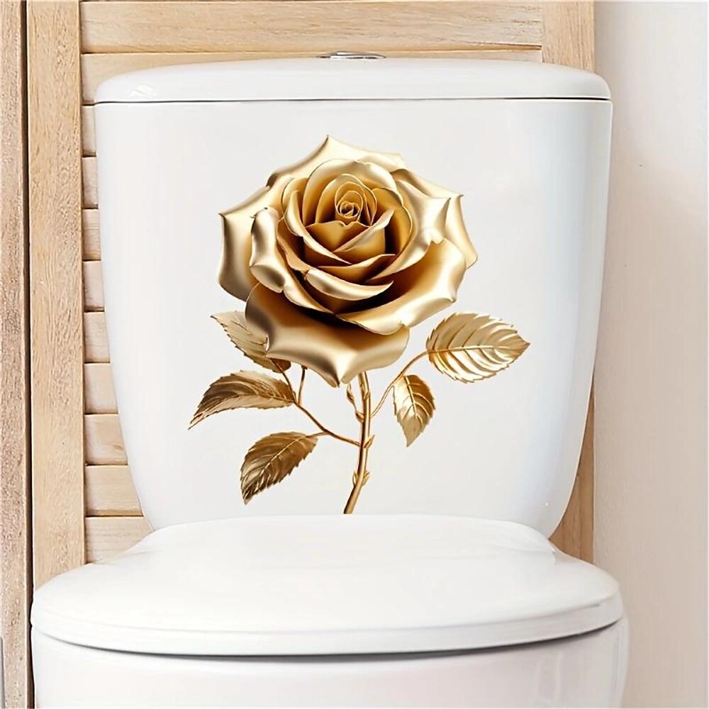 Goldene Rose Kreativer Cartoon Toilettenaufkleber, selbstklebender Badezimmer Wohndekoration Wandaufkleber, Türaufkleber, Kühlschrankaufkleber, Fensteraufkleber, Toilettenaufkleber Lightinthebox