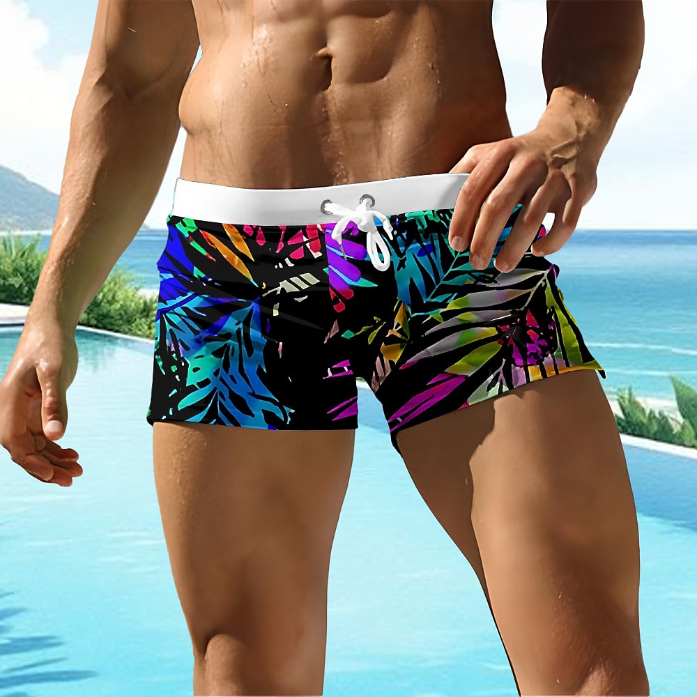 Herren Badehose Schwimmshorts Bademode Shorts Kurze Hosen Strandshorts Kurze Hosen Tasche Kordelzug Elastische Taille Pflanzen Tropisch Feigenblatt Atmungsaktiv Weich Kurz Surfen Festtage Strand Lightinthebox