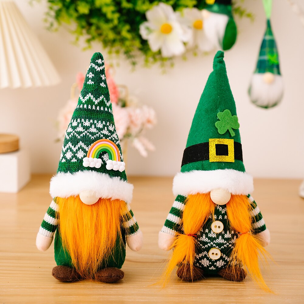 Plüschzwerge zum St. Patrick's Day, gestrickte Spitzmütze, gestreifte Puppe ohne Gesicht mit grünem Blatt, Mini-Plüschfigur Rudolph als Feiertagsdekoration Lightinthebox