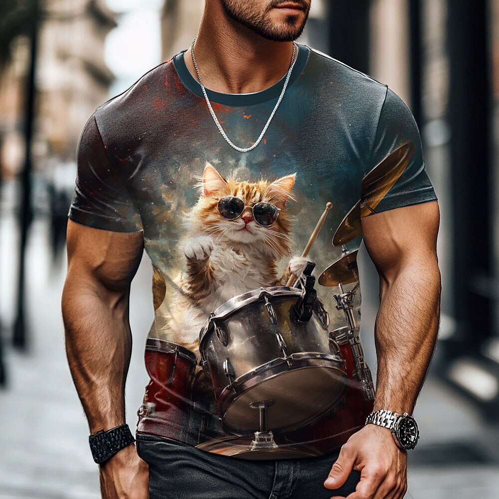 Herren Katze Felsen T Shirt Kurzarm T-Shirt 3D-Druck Rundhalsausschnitt Hemd Übertrieben Designer Party Festtage Schwarz Sommer Frühling Bekleidung S M L XL XXL XXXL Lightinthebox