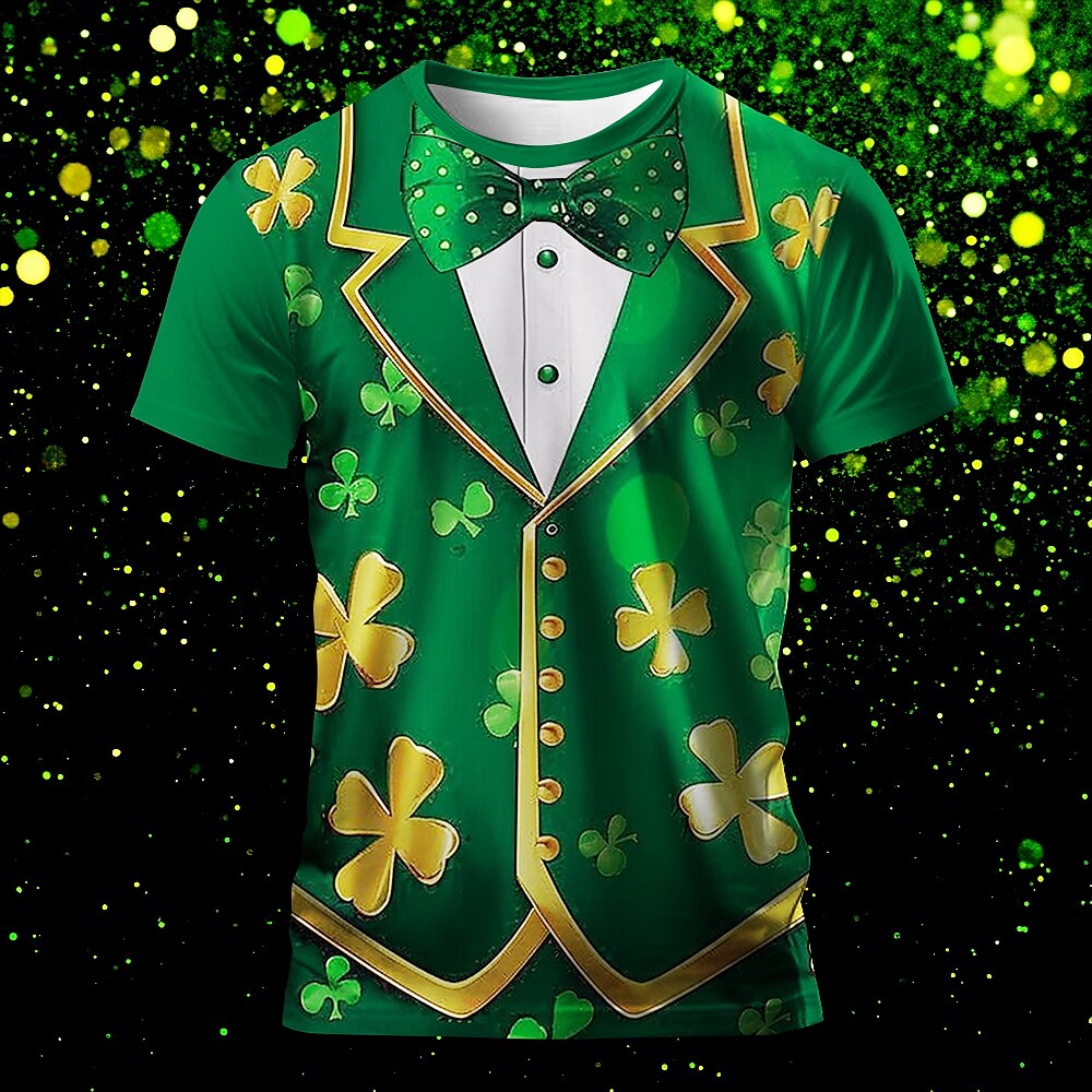 St. Patrick Herren Kleeblatt Kostüm T Shirt Kurzarm T-Shirt 3D-Druck Rundhalsausschnitt Hemd Designer Brautkleider schlicht Party Festtage Klub Grün Sommer Frühling Bekleidung S M L XL XXL XXXL Lightinthebox