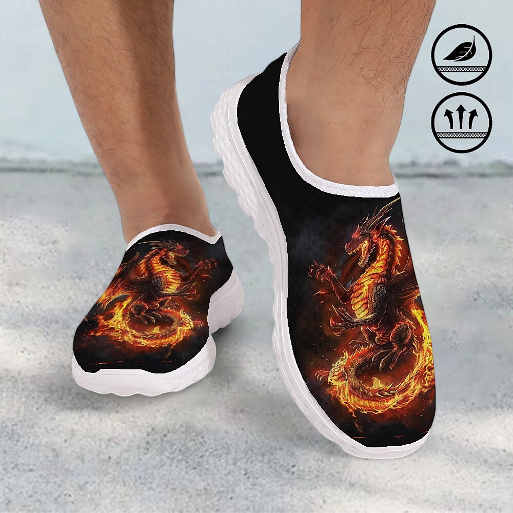 Slip-On-Sneaker aus Mesh mit Drachen-Print für Herren - leichte, atmungsaktive Sportschuhe zum Laufen, fürs Fitnessstudio und für die Freizeit Lightinthebox