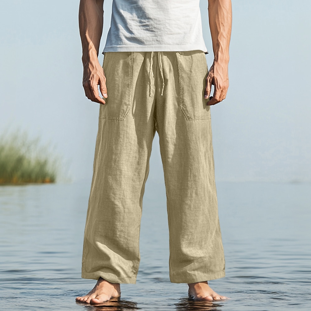 Herren Hose Hosen Sommerhosen Schlabberhose Strandhose Freizeithose Kordelzug Vordertasche Gerade geschnitten Glatt Komfort Weich In voller Länge Yoga Festtage Strand Modisch Hawaiianisch Schwarz Weiß Lightinthebox