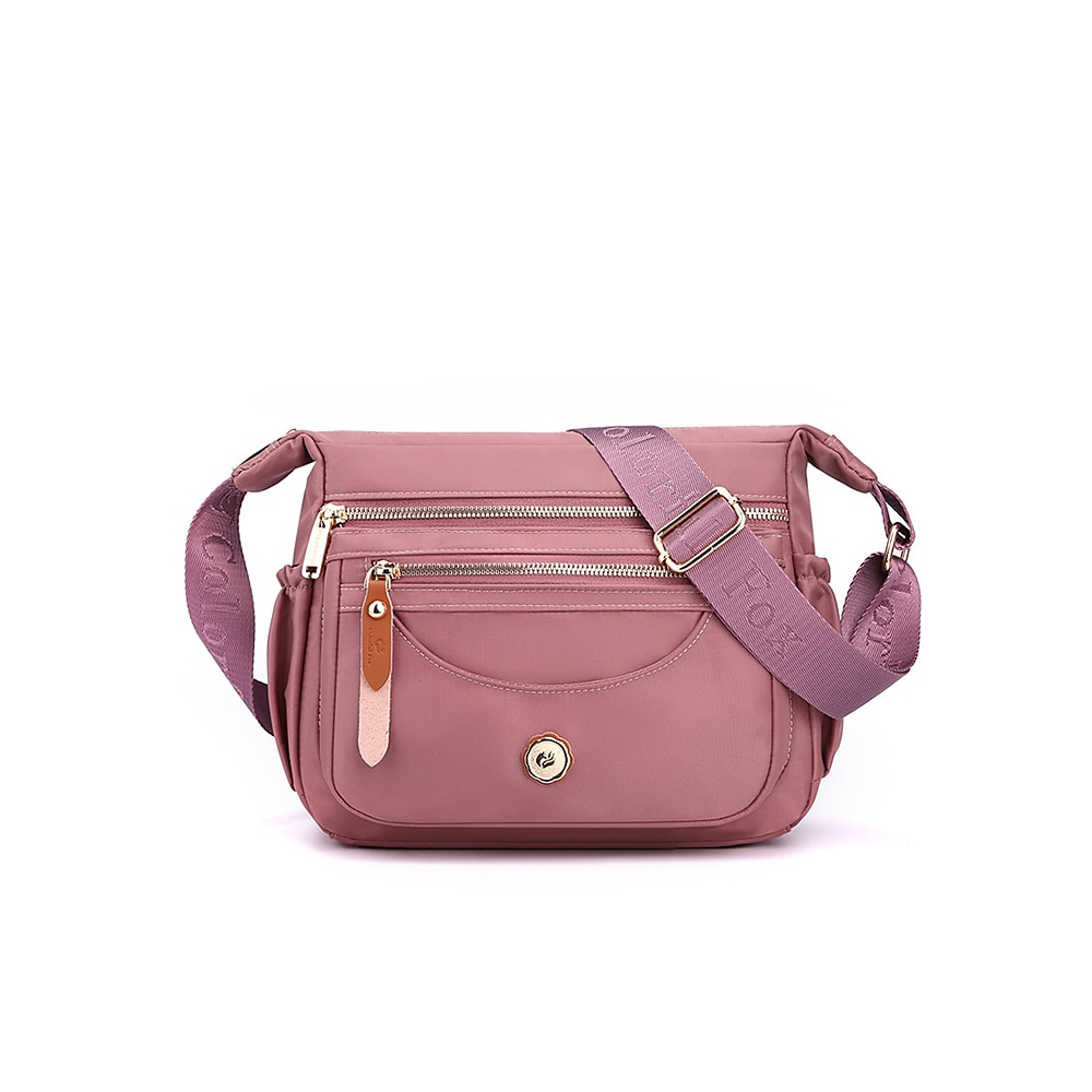 Damen Handtasche Schultertasche Umhängetaschen Nylon B¨¹ro Casual Reißverschluss Mehrere Taschen Hohe Kapazität Feste Farbe lichter Ocker Schwarz Rosa Lightinthebox