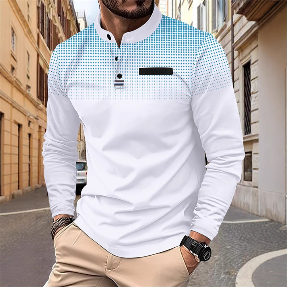 Herren Golfhemd Golf Poloshirts Arbeit Casual Ständer Langarm Basic Modern Punkt Knopf Frühling Herbst Regular Fit Wein Weiß Marinenblau Orange Grau Golfhemd Lightinthebox