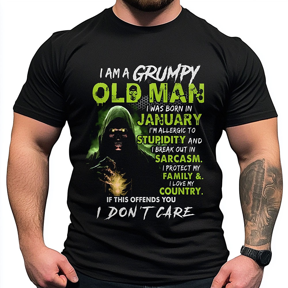 Herren Old Man Geburtstag Januar T Shirt T-Shirt 100% Baumwolle Kurzarm Grafik Hemd Schwarz 4 Schwarz 1 Schwarz 5 Bequemes T-Shirt Urlaub Strasse Modedesigner-Kleidung Lightinthebox