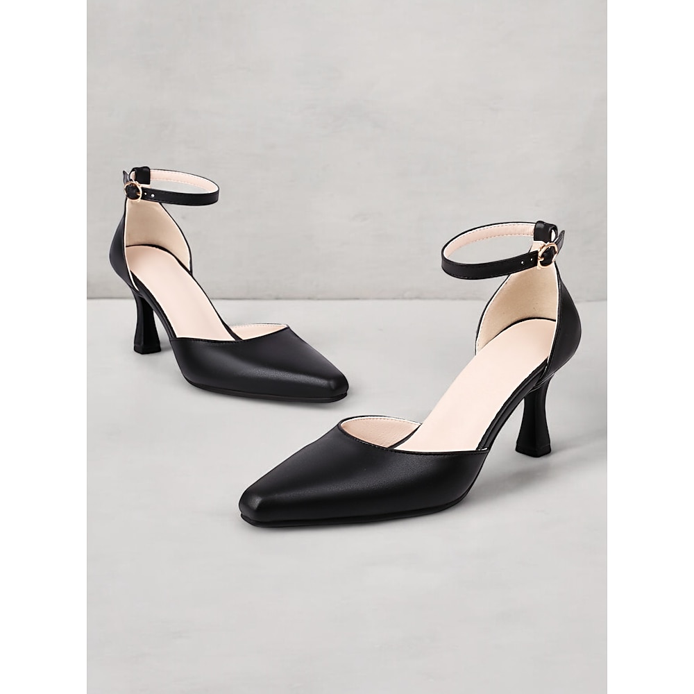 Schwarze Pumps aus Kunstleder mit Kitten Heel und Fesselriemchen für Damen, ideal für das Büro Lightinthebox