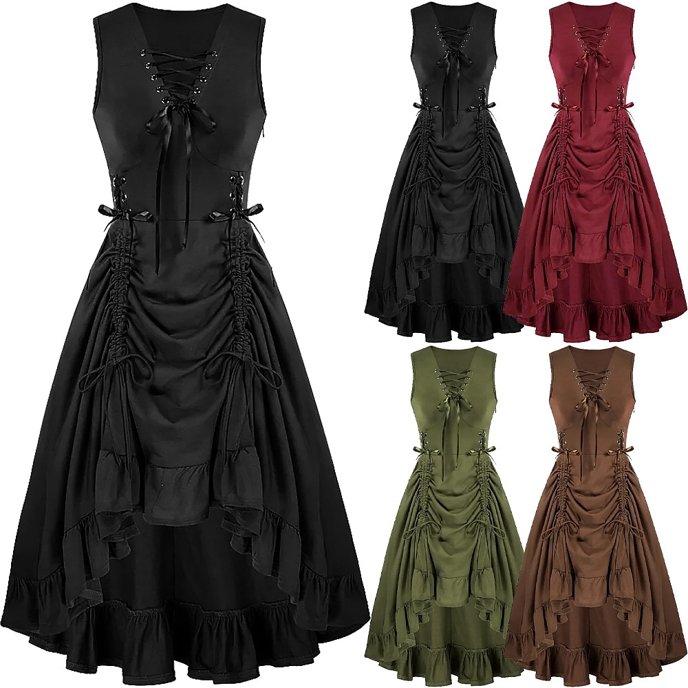 Punk Gothic Renaissance Steampunk Kleid Goth Girl Damen Feste Farbe Halloween Karneval Maskerade Casual Erwachsene Kleid Lightinthebox