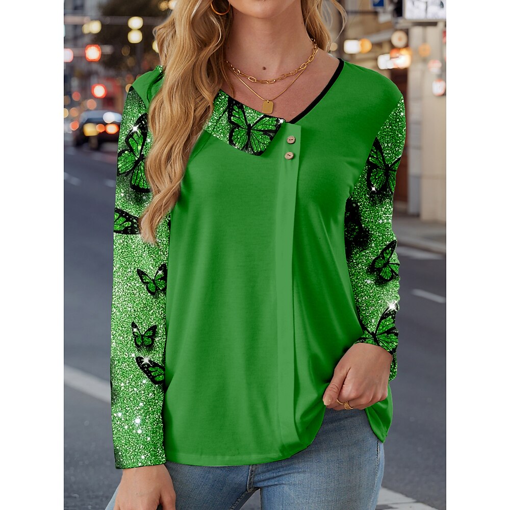 Damen St. Patrick's Day T-Shirt Urlaub Alltag Casual Langarm Grün Frühlingamp; fallen Lightinthebox