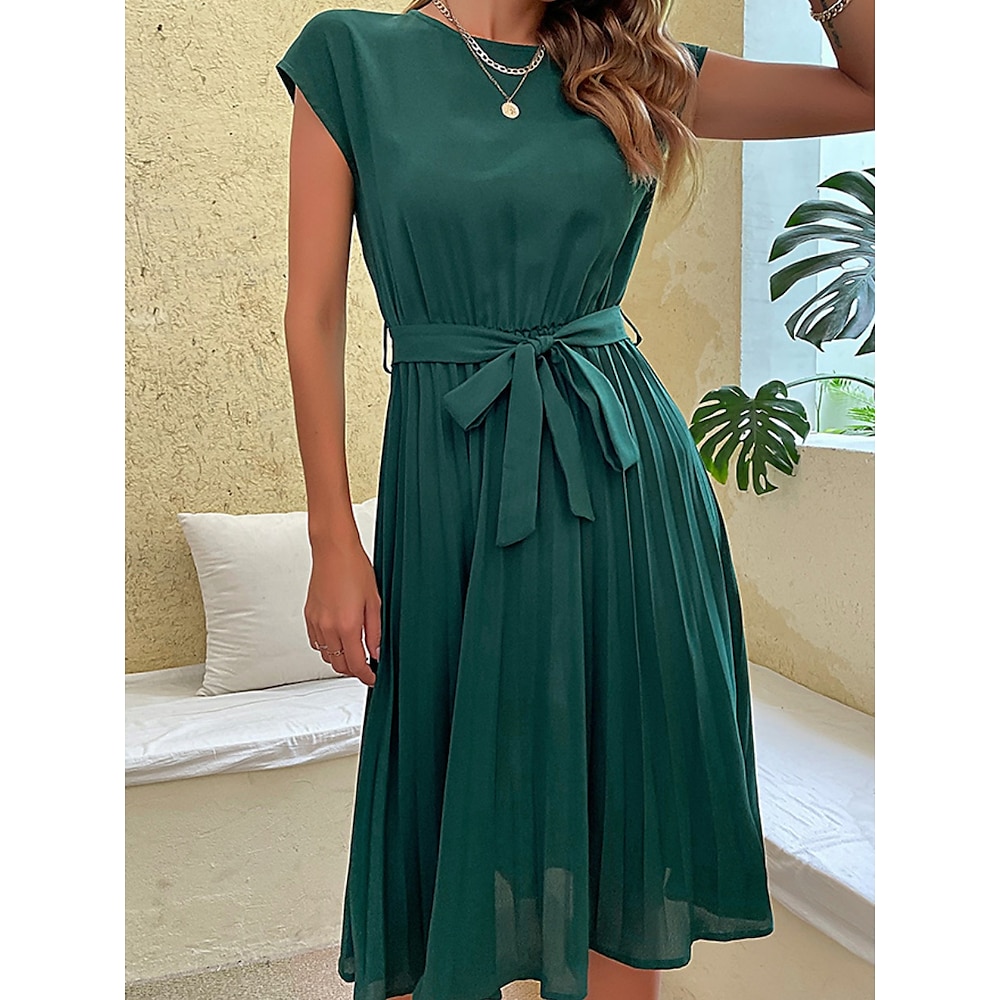 Damen Casual kleid A Linie Kleid Stilvoll Basic Brautkleider schlicht Glatt Midikleid Ärmellos Rundhalsausschnitt Vorne binden Regular Fit Urlaub Täglich Rosa Grün Sommer Frühling Lightinthebox