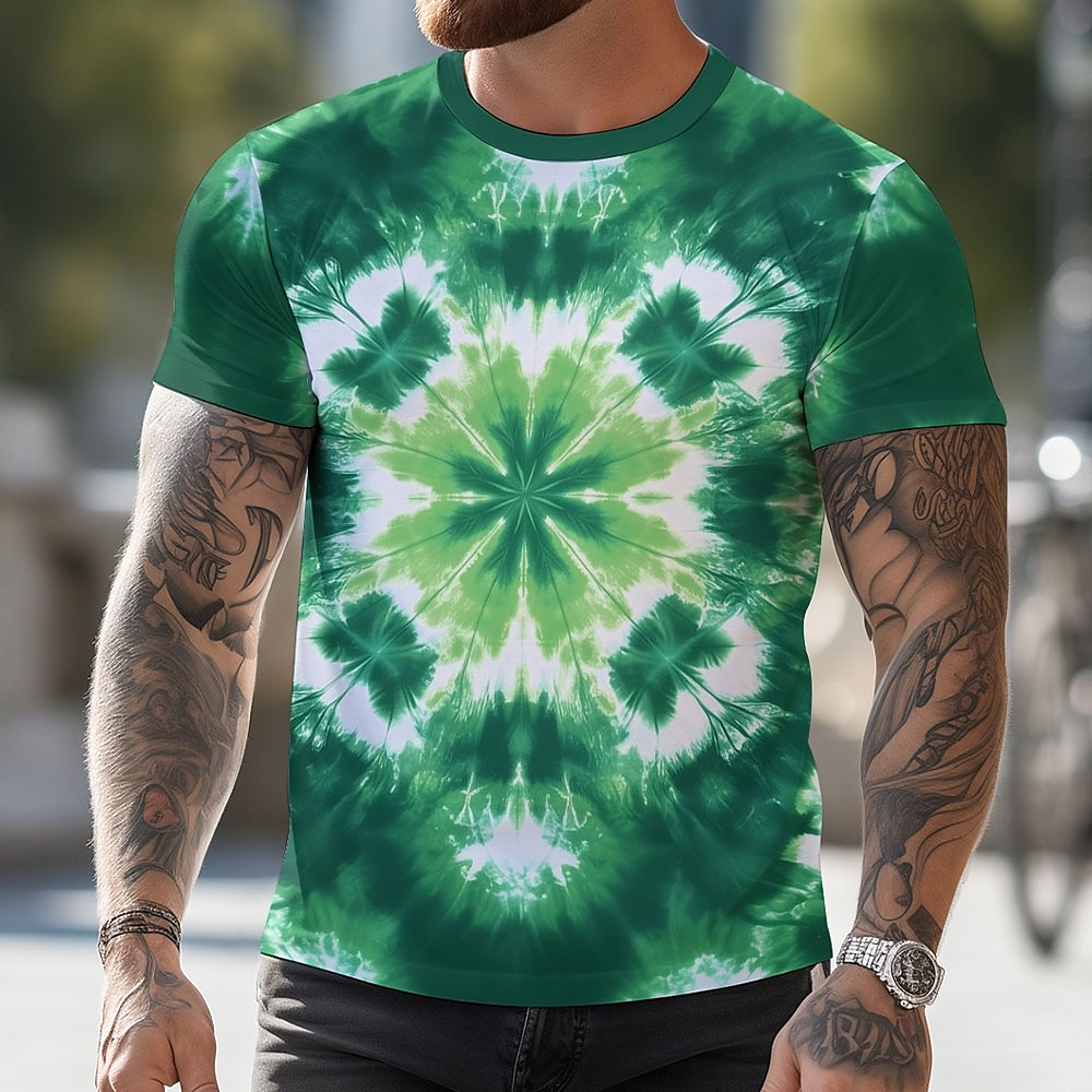 St. Patrick Herren T-Shirt mit vierblättrigem Kleeblatt, kurzärmelig, 3D-Druck, Rundhalsausschnitt, Outdoor, lässig, Streetstyle, Urlaub, Street, lässig, grün, Herbst, Frühling Sommerkleidung normal Lightinthebox