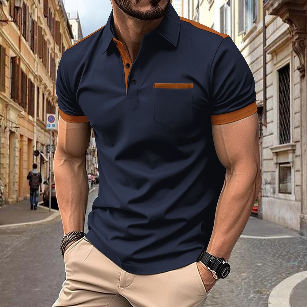 Herren Polo Golfhemd Strasse Geschäft Klassisch Kurzarm Modisch Feste Farbe Knopf Tasche Sommer Frühling Regular Fit Schwarz Marineblau Hellgrau Hell Gray Polo Lightinthebox