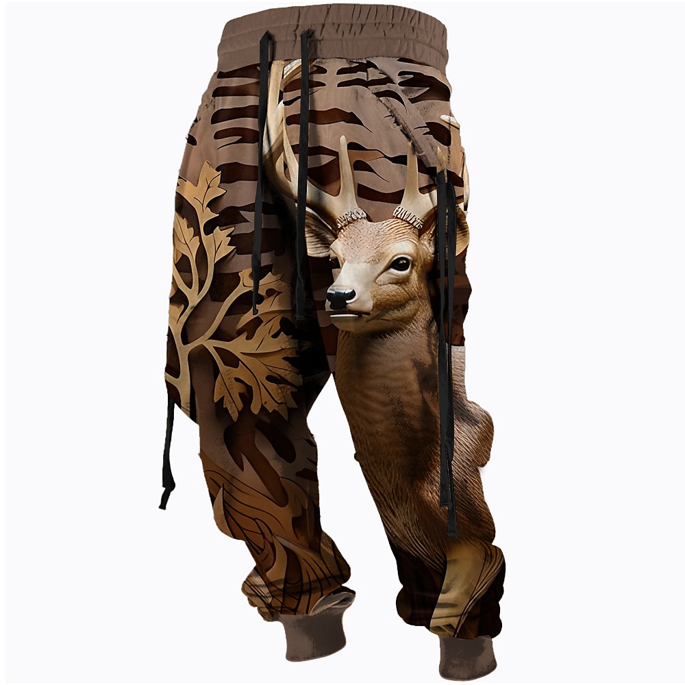 Herren 3D-Druck Jagd Hirsch Jogginghose Trainingshose Hose Hosen Mittlere Taillenlinie Elastischer Kordelzug in der Taille Aktiv Vintage Brautkleider schlicht Outdoor Strassenmode Mit Taschen Lightinthebox