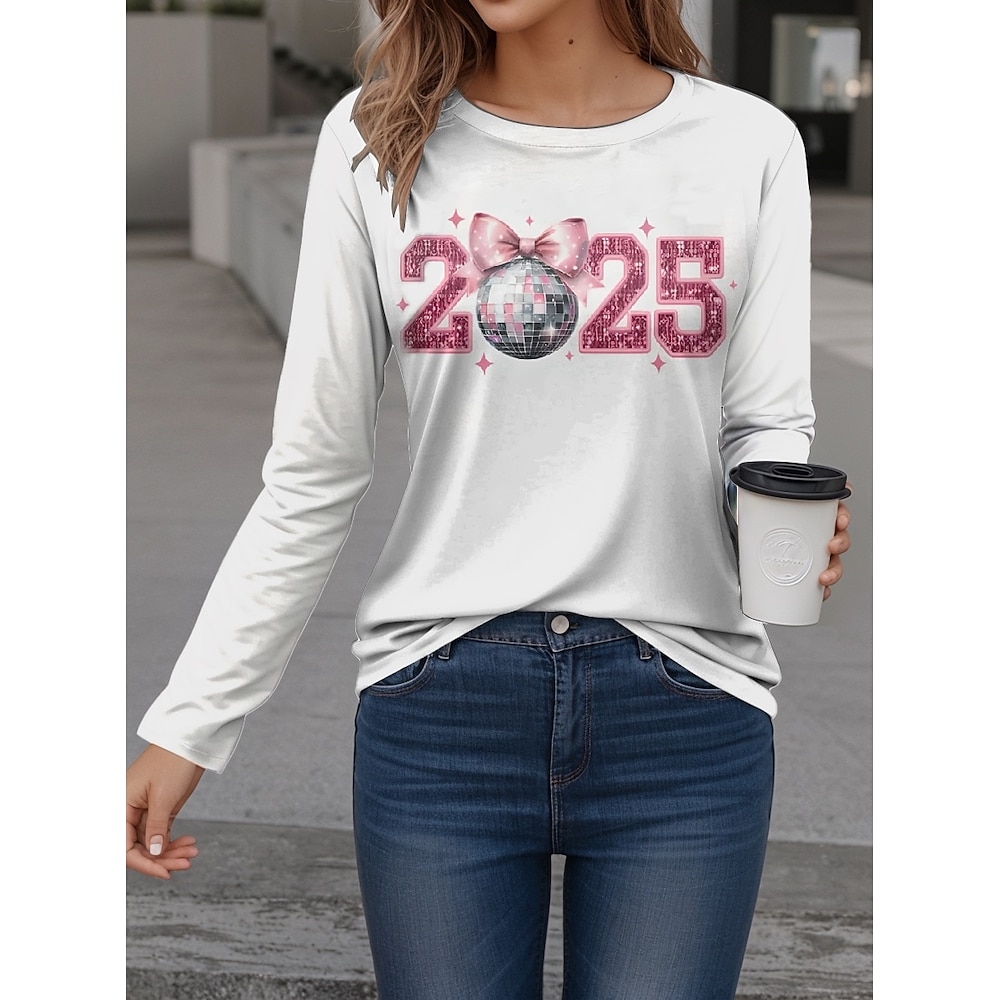 Damen T Shirt Brautkleider schlicht Buchstabe Normale Oberteile Langarm Rundhalsausschnitt Bedruckt Regular Fit Täglich Wochenende Weiß Herbst Winter Lightinthebox