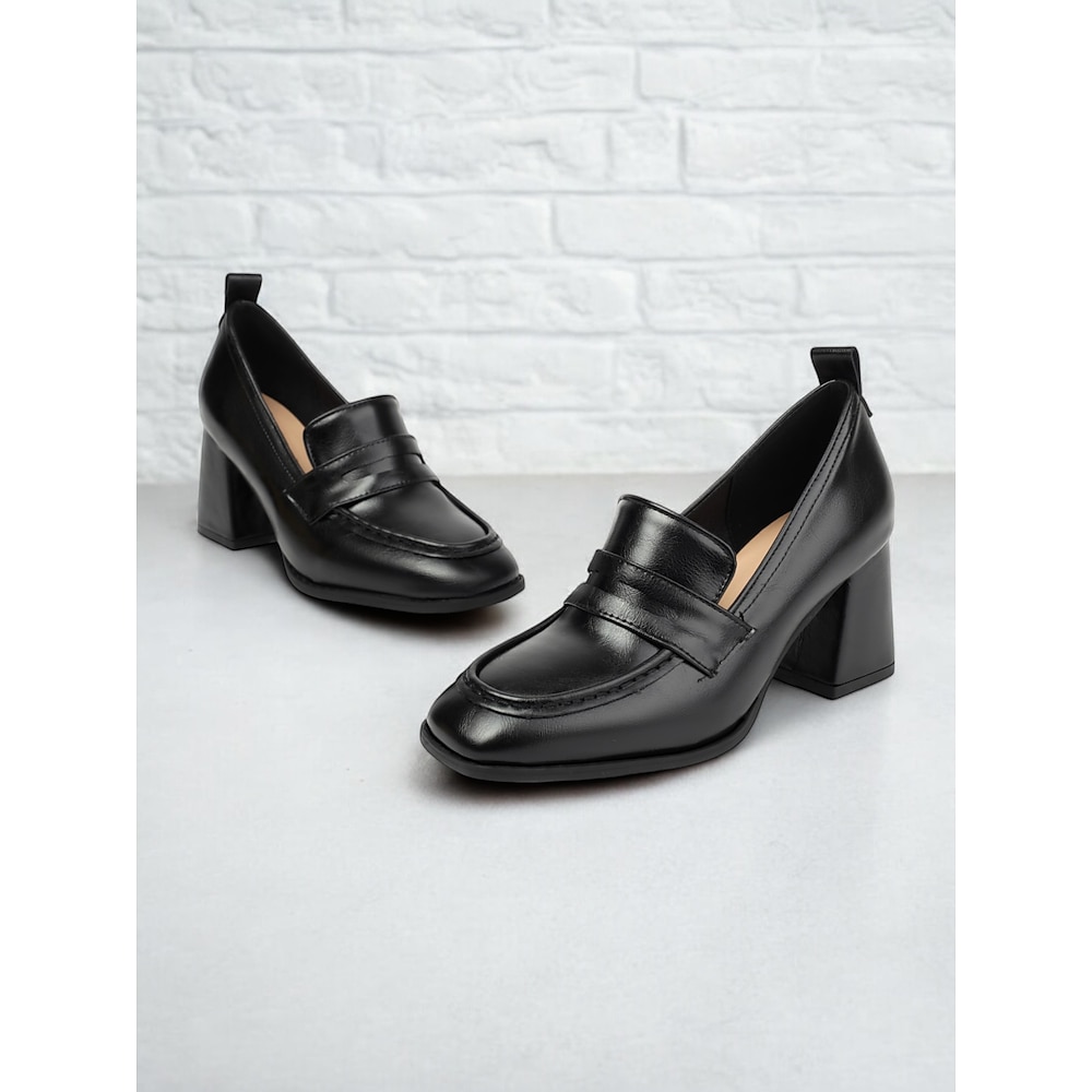 Klassische schwarze Loafer aus Kunstleder mit Blockabsatz und quadratischer Spitze für Damen, perfekt für das Büro Lightinthebox