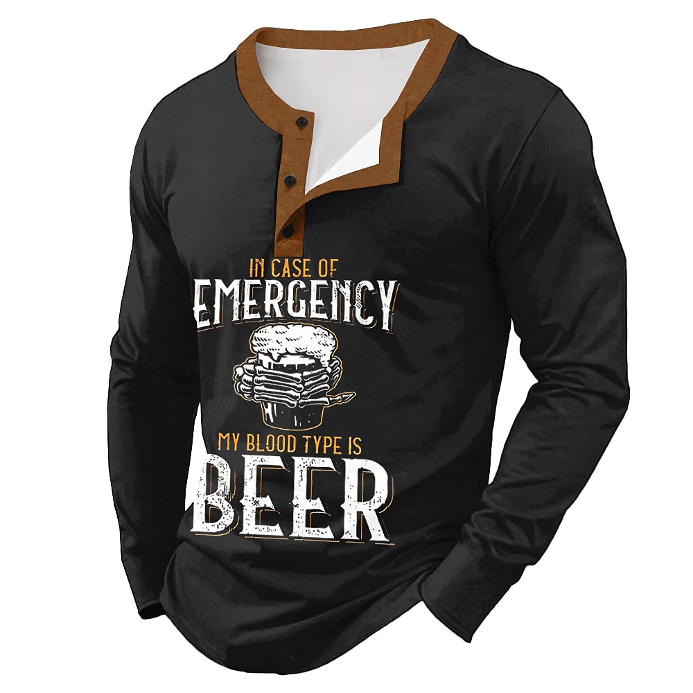 Herren Graphic Bier I'm Case of Emergency My Blood type is Beer Henley Shirt Tee Langarm Modisch Designer Komfortabel Outdoor Casual Täglich Frühling Herbst Schwarz Dunkelgrün Dunkelblau Henley Lightinthebox