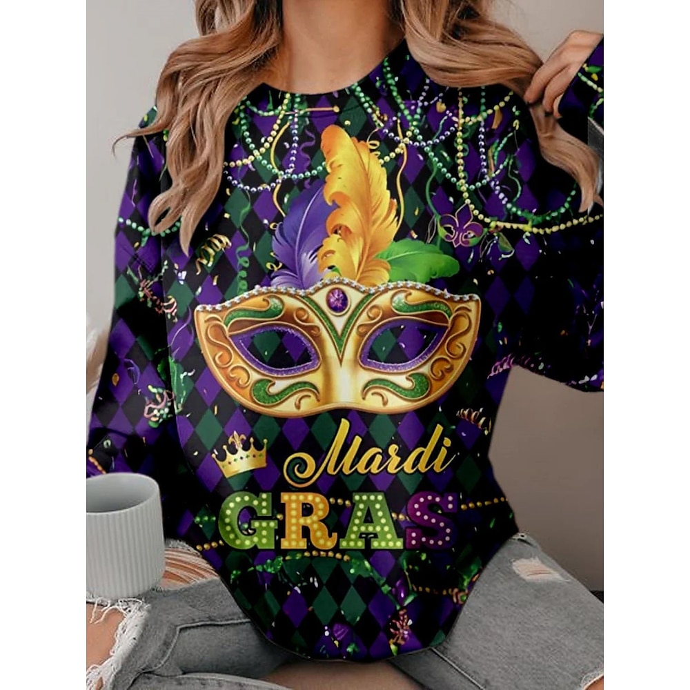 Damen Pullover Brautkleider schlicht Graphic Buchstabe Normale Oberteile Langarm Rundhalsausschnitt Bedruckt Regular Fit Strasse Alltagskleidung Purpur Herbst Winter Lightinthebox