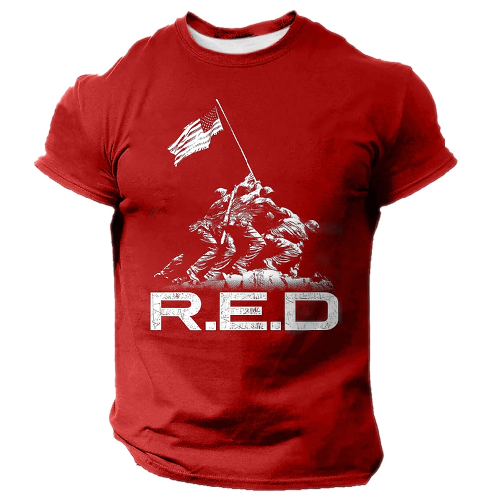 Rotes T-Shirt mit amerikanischer US-Flagge für Herren, kurzärmelig, 3D-Druck, Rundhalsausschnitt, Militär-Shirt, Street-Look, schwarz, rot, blau, Sommer, Frühling, Kleidung, S, M, L, XL, XXL, XXXL Lightinthebox