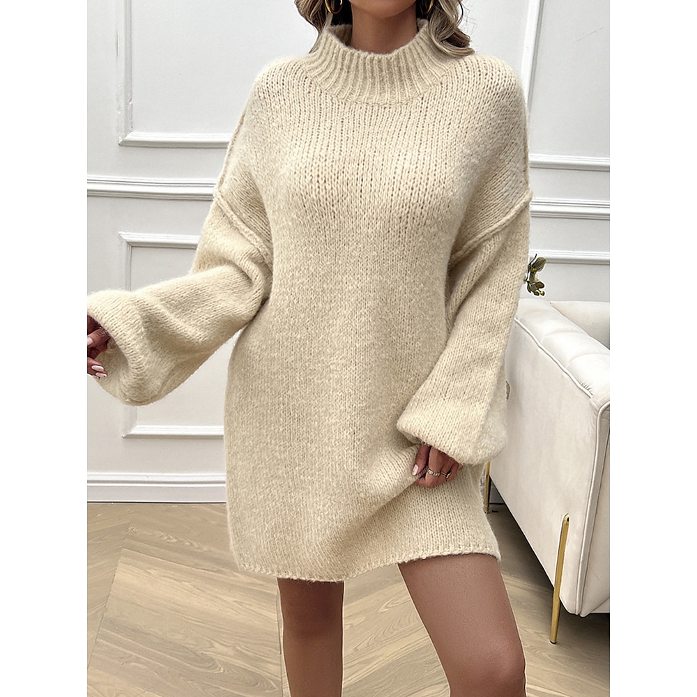 Damen Pullover Strickjacke Elegant Modisch Strassenmode Einfarbig Rollkragen Tasche Strick Langarm Normale Oberteile Stricken Outdoor Täglich Wochenende Khaki Aprikose Herbst Winter Lightinthebox