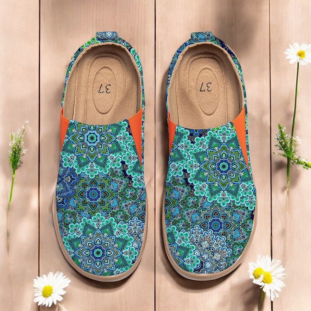 Bequeme Slipper für Damen mit grünem Mandala-Aufdruck, ideal für Reisen und Freizeitausflüge Lightinthebox