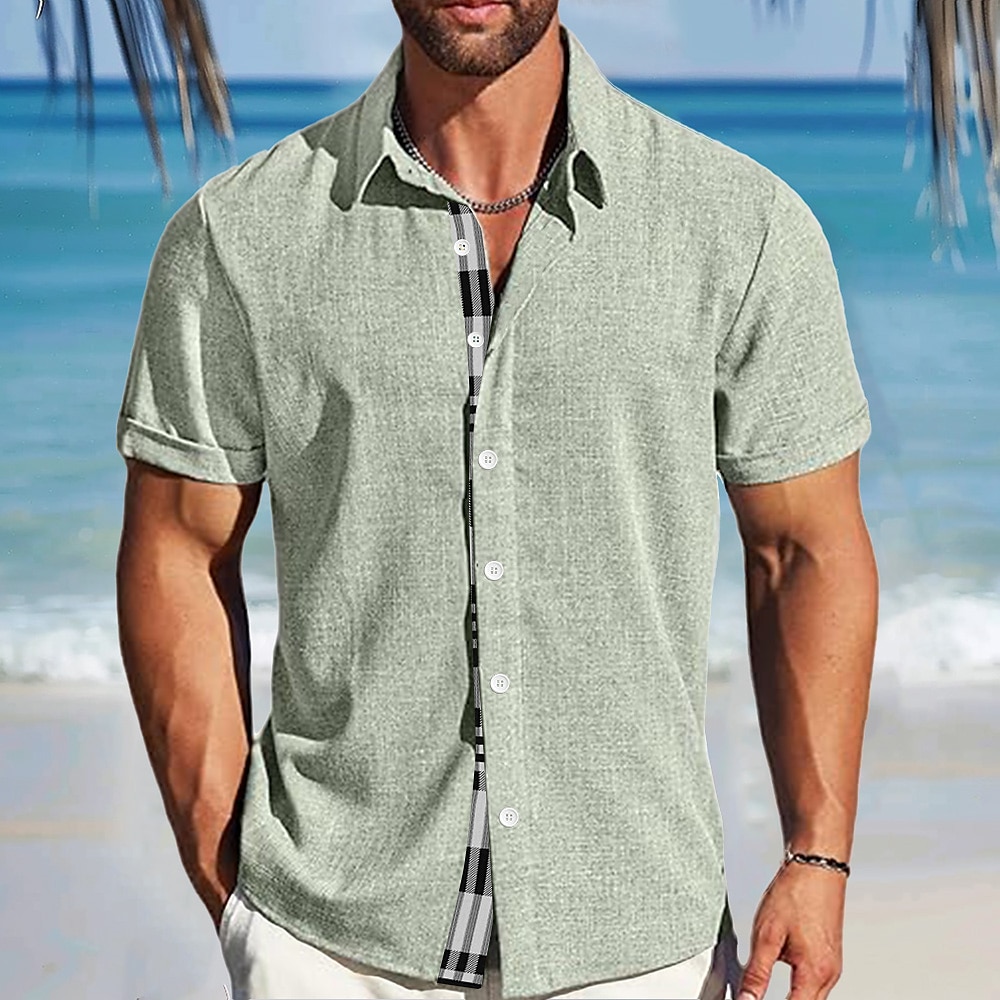 Herren Geometrisch Print Lässiges Hemd Kurzarm Hawaiianisch Resort Urlaub Normal Casual Sommer Frühling Umlegekragen Knopf hoch Blau Grün Grau Lightinthebox