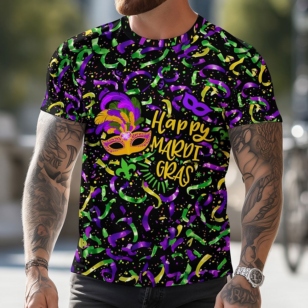 Mardi Gras Herren Maske T-Shirt T-Shirt Kurzarm T-Shirt 3D Druck Rundhals Shirt Outdoor Casual Street Style Urlaub Street Casual Regenbogen Herbst Frühling Sommerkleidung Bekleidung normal s m l xl Lightinthebox