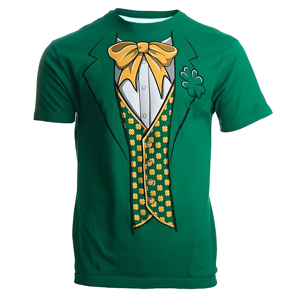 St. Patrick Herren Smoking Kostüm T Shirt Kurzarm T-Shirt 3D-Druck Rundhalsausschnitt Hemd Übertrieben Designer Party Festtage Klub Grün Sommer Frühling Bekleidung S M L XL XXL XXXL Lightinthebox