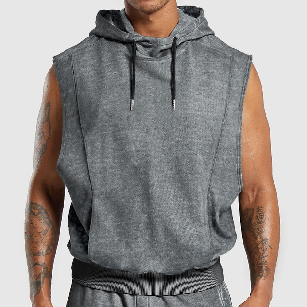 Herren Tank Top Ärmelloser Hoodie Mit Kapuze Casual Sportkleidung Ärmellos Kordelzug Bekleidung Vintage Lightinthebox