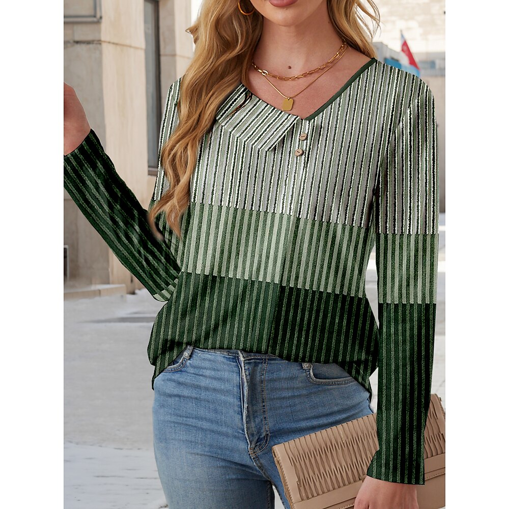 Damen T Shirt Brautkleider schlicht Lustig Bedruckt Langarm Normale Oberteile V Ausschnitt Urlaub St.Patrick's Day Täglich Grün Frühling Herbst Lightinthebox