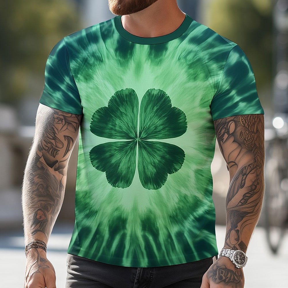 St. Patrick Herren T-Shirt mit vierblättrigem Kleeblatt, kurzärmelig, 3D-Druck, Rundhalsausschnitt, Outdoor, lässig, Streetstyle, Urlaub, Street, lässig, grün, Herbst, Frühling Sommerkleidung Lightinthebox