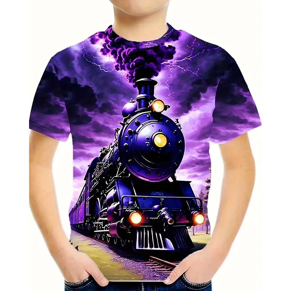 Jungen 3D Graphic Züge T-Shirt Kurzarm Sommer Frühling Modisch Basic kinderkleidung 4-12 Jahre Rundhalsausschnitt Outdoor Casual Täglich Regular Fit Lightinthebox