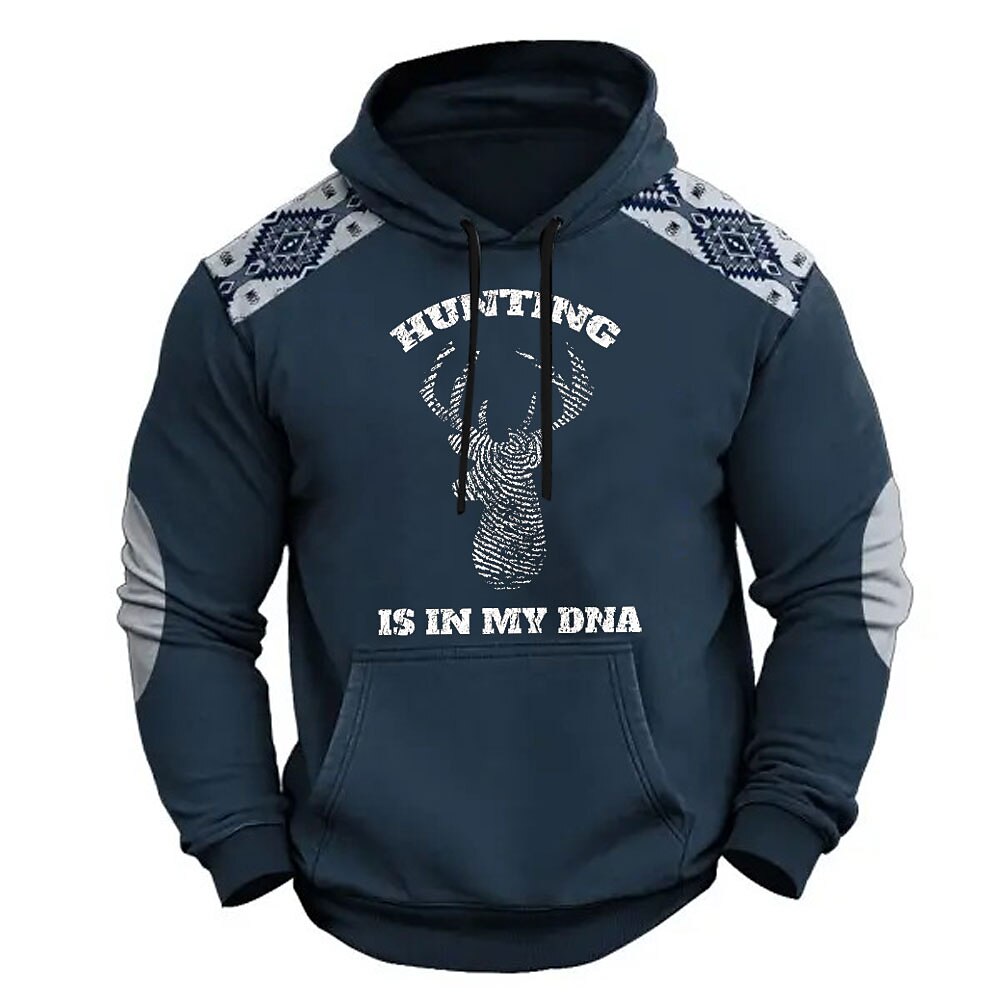 Herren Hirsch Hoodies Pullover Oberbekleidung Sweatshirt mit Kapuze Rundhalsausschnitt Ethnisch 3D-Druck Festtage Jagd Blau Kordelzug Herbst Winter Designer Lightinthebox