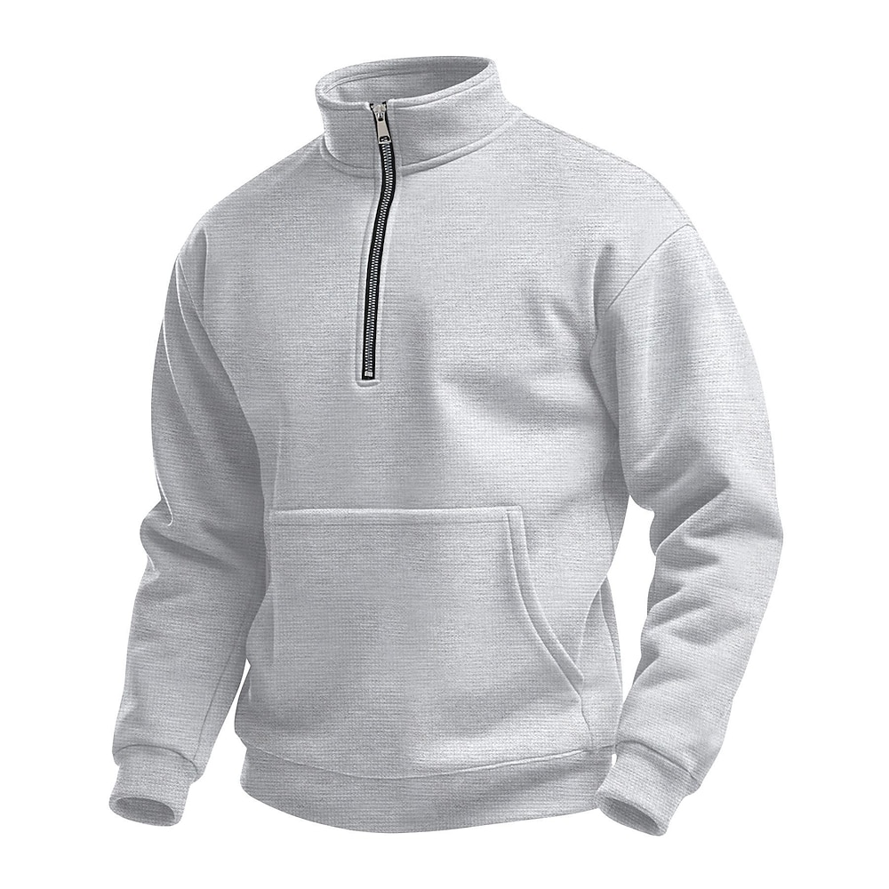 Herren Waffel-Sweatshirt Sweatshirt Pullover Sweatshirt mit Viertelreißverschluss Schwarz Weiß Blau Khaki Grau Troyer Halber Reißverschluss Glatt Sport Natur Täglich Festtage Polyester Strassenmode Lightinthebox