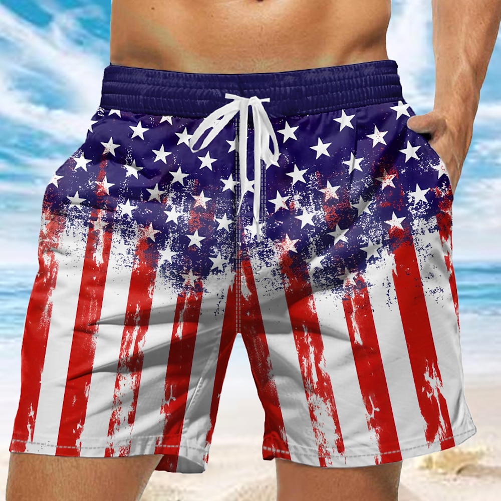 Herren Amerikanische US-Flagge Patriotisch Shorts Kurze Hosen Sommer-Shorts Strandshorts Kurze Hosen Mittlere Taillenlinie Tropisch Strassenmode Hawaiianisch Urlaub Täglich Festtage Kordelzug Lightinthebox