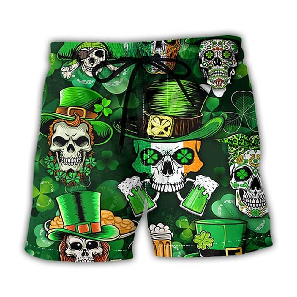 St. Patricks Day Herren Vierblättriges Kleeblatt Bier Irische Flagge Shorts Kurze Hosen Sommer-Shorts Strandshorts Kurze Hosen Mittlere Taillenlinie Vintage Strassenmode Casual Täglich Festtage Lightinthebox