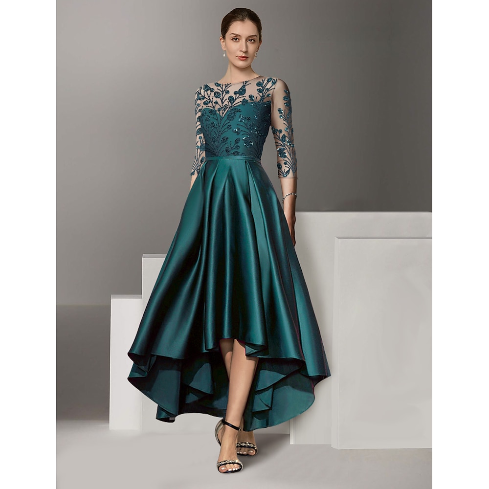 A-Linie Kleid Brautmutterkleid Elegant Einfach V Ausschnitt Knöchellänge Tee-Länge Satin 3/4 Ärmel mit Spitze Gerafft Paillette 2024 Lightinthebox