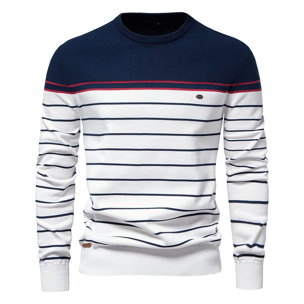 Herren Pullover Gerippt Stricken Normale Oberteile Farbblock Gestreift Rundhalsausschnitt Strickware Täglich Outdoor Urlaub Bekleidung Frühling Herbst Wein Marineblau S M L Lightinthebox