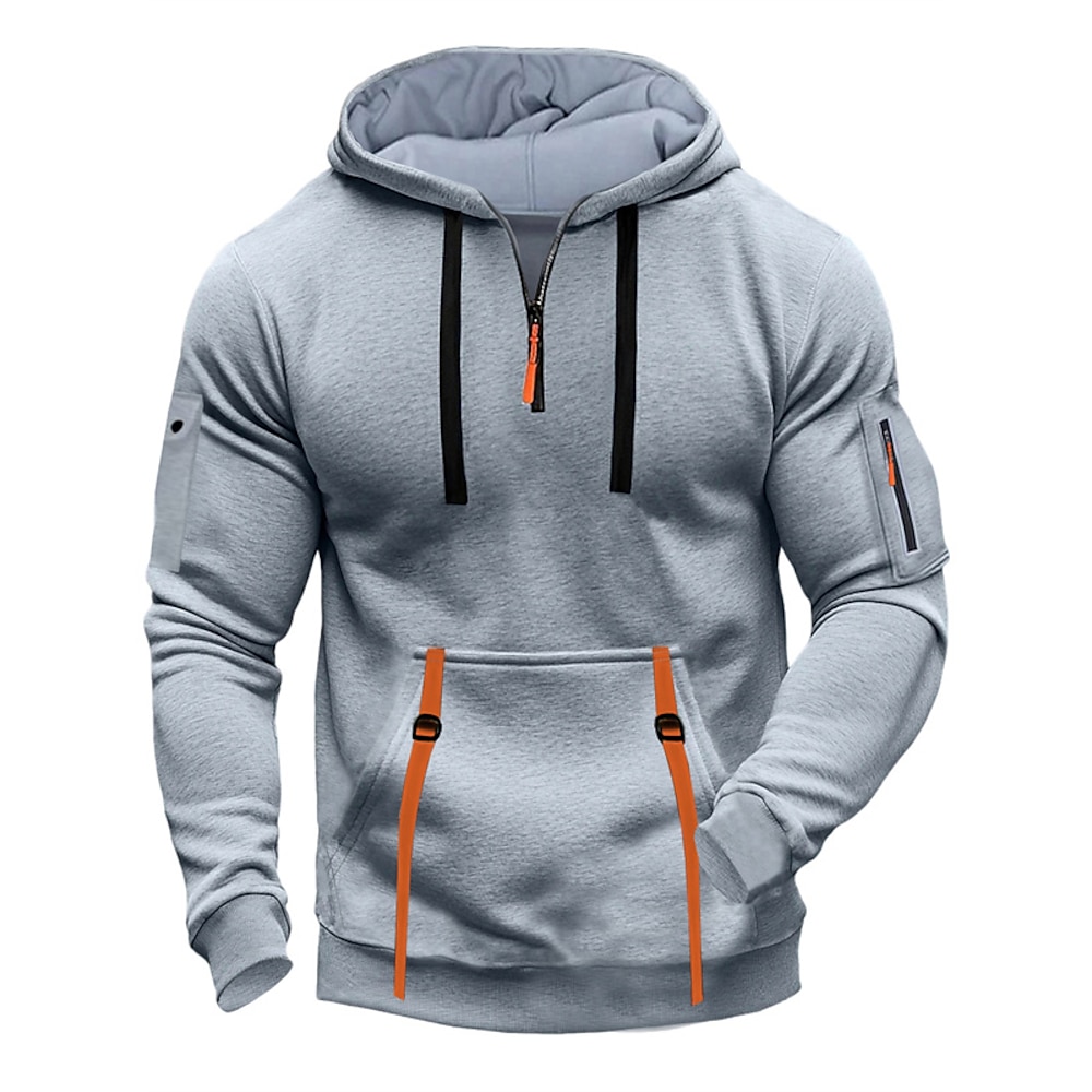 Herren Hoodie Sweatshirt Kapuze Hoodie mit Viertelreißverschluss Schwarz Marineblau Grün Hellgrau Dunkelgray Mit Kapuze Glatt Tasche Sport Natur Täglich Festtage Polyester Strassenmode Basic Lightinthebox