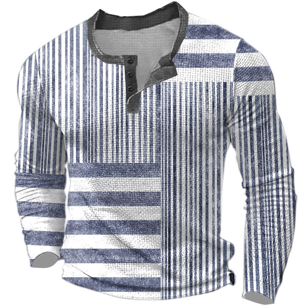 Herren Graphic Geometrisch Farbblock Waffel-Henley-Hemd Legerer Stil Langarm Modisch Designer Basic Outdoor Täglich Frühling Herbst Blau Grau Henley Henley T-Shirt Lightinthebox