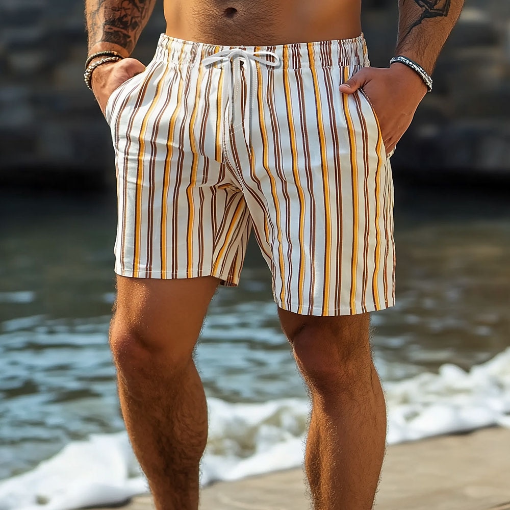 Herren Streifen Geometrische Muster Shorts Kurze Hosen Sommer-Shorts Strandshorts Kurze Hosen Mittlere Taillenlinie Tropisch Strassenmode Hawaiianisch Urlaub Täglich Festtage Kordelzug Elastische Lightinthebox